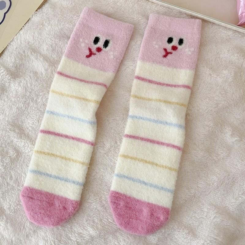 

Плюшевые носки, Толстые и теплые носки до середины икры для осени и зимы, Милые мультяшные розовые, Зимние домашние пушистые носки для сна 1 pair