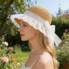 Bucket Hat High-Density Sunscreen Fabric Wide Brim Fisherman Hat Bowknot Lace-up Mesh Yarn Decor Travel Sun Hat
