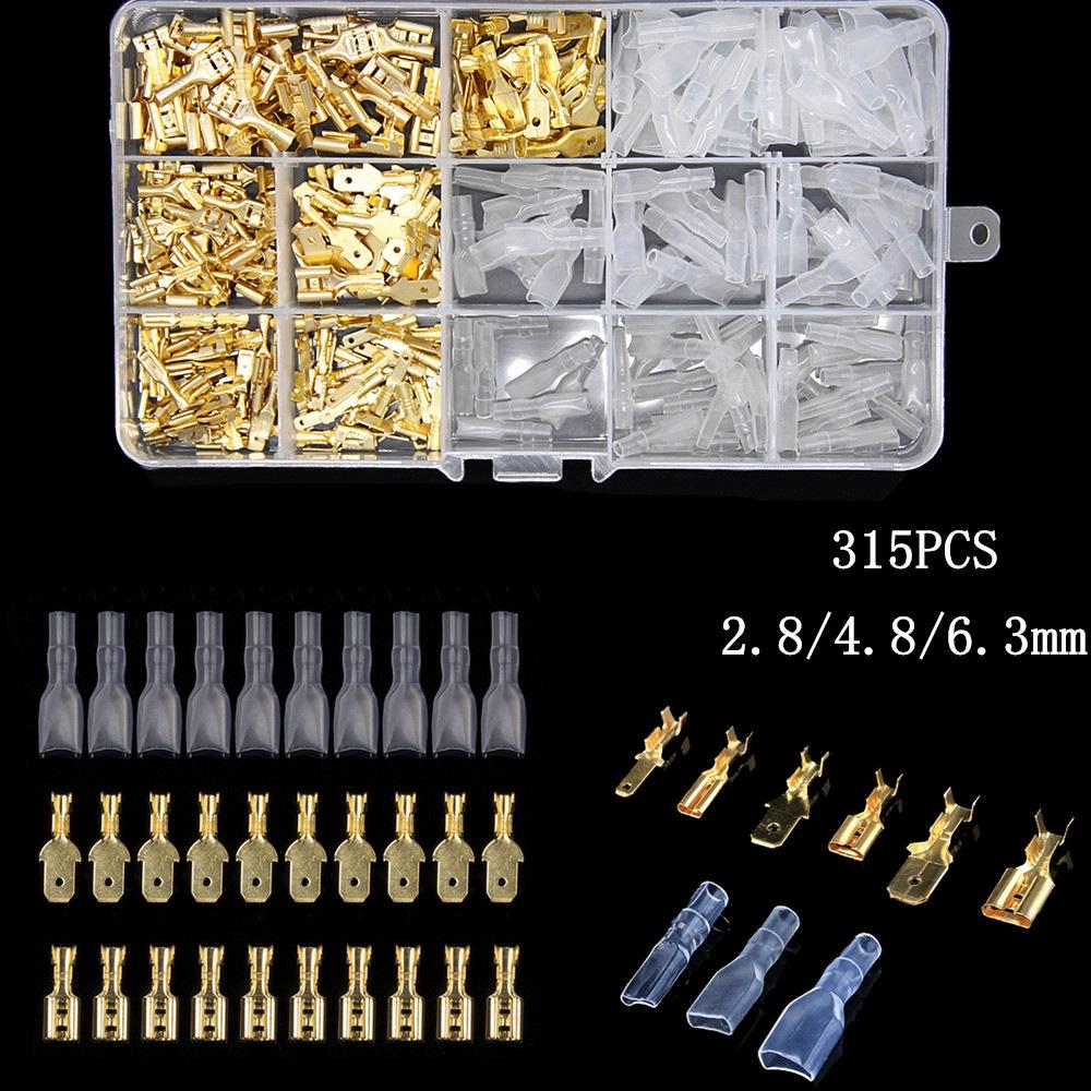 315Pcs Female Male Spade Crimp Terminals  Sleeve Wire Wrap Connector for 2.8mm 6.3mm 4.8mm