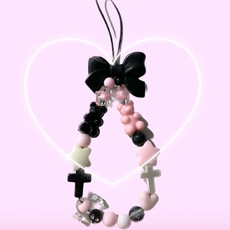 

Розовый медведь пентаграмма бисерный мобильный телефон цепочка шнурок амулет для женщин девочек Y2K телефон цепочка ювелирные изделия чехол для телефона кулон украшение