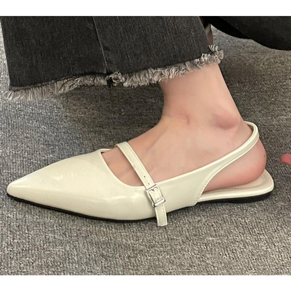 Modne Damskie Skórzane Pu Casual Sandały Dziewczęce Modne Cyrkoniowe Wsuwane Płaskie Obcasy Damskie Szpiczaste Eleganckie Sandały Slingback 39