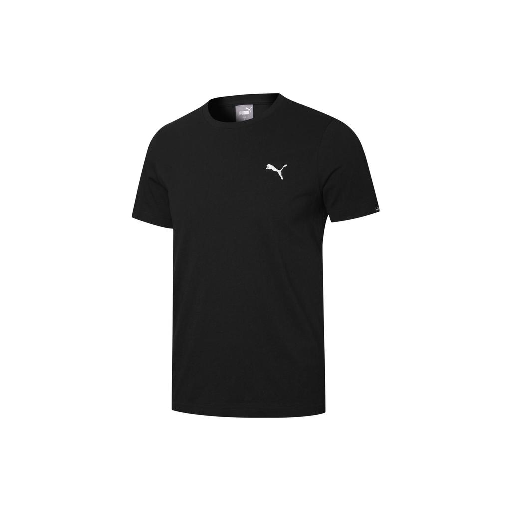 Puma Ess Logo Embroidered Casual Crew Neck Short Sleeve T-Shirt Men Tops Black 584369-01
