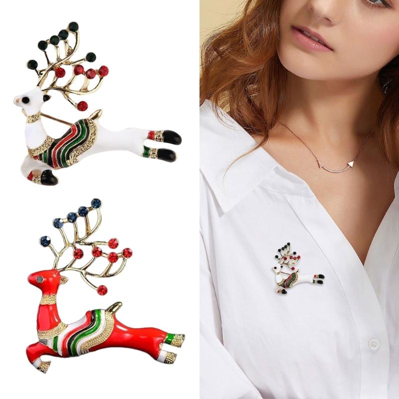 Christmas Elk Brooch Christmas Deer Brooch Lapel Pin Rhinestones Reindeer Brooch Pin Christmas Gift for Men Women Kid