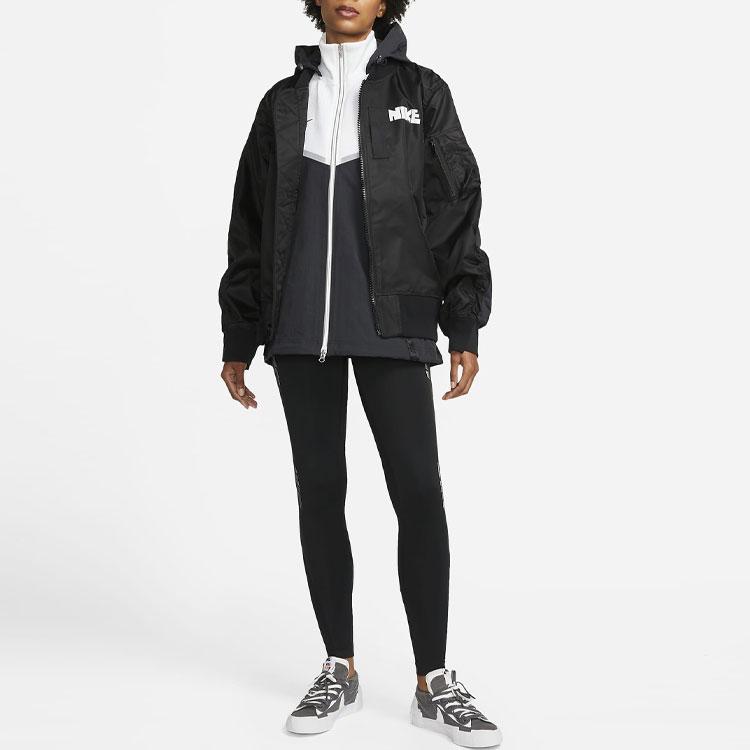 Nike X Sacai Double-Layer Color-Block Sport Hooded Jacket Women Jackets Black CZ4678-010