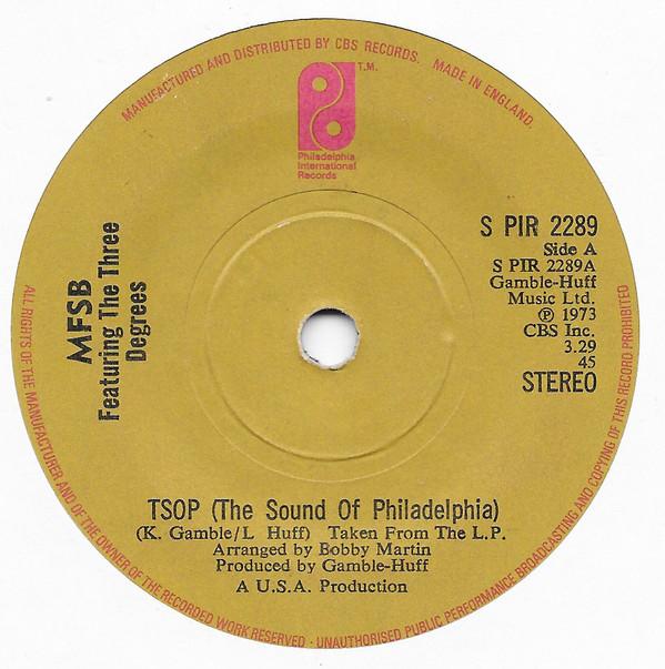 

7inch Record MFSB, THE THREE DEGREES - TSOP (The Sound Of Philadelphia) SPIR2289 Philadelphia In 1974 UK Soul/Funk Used