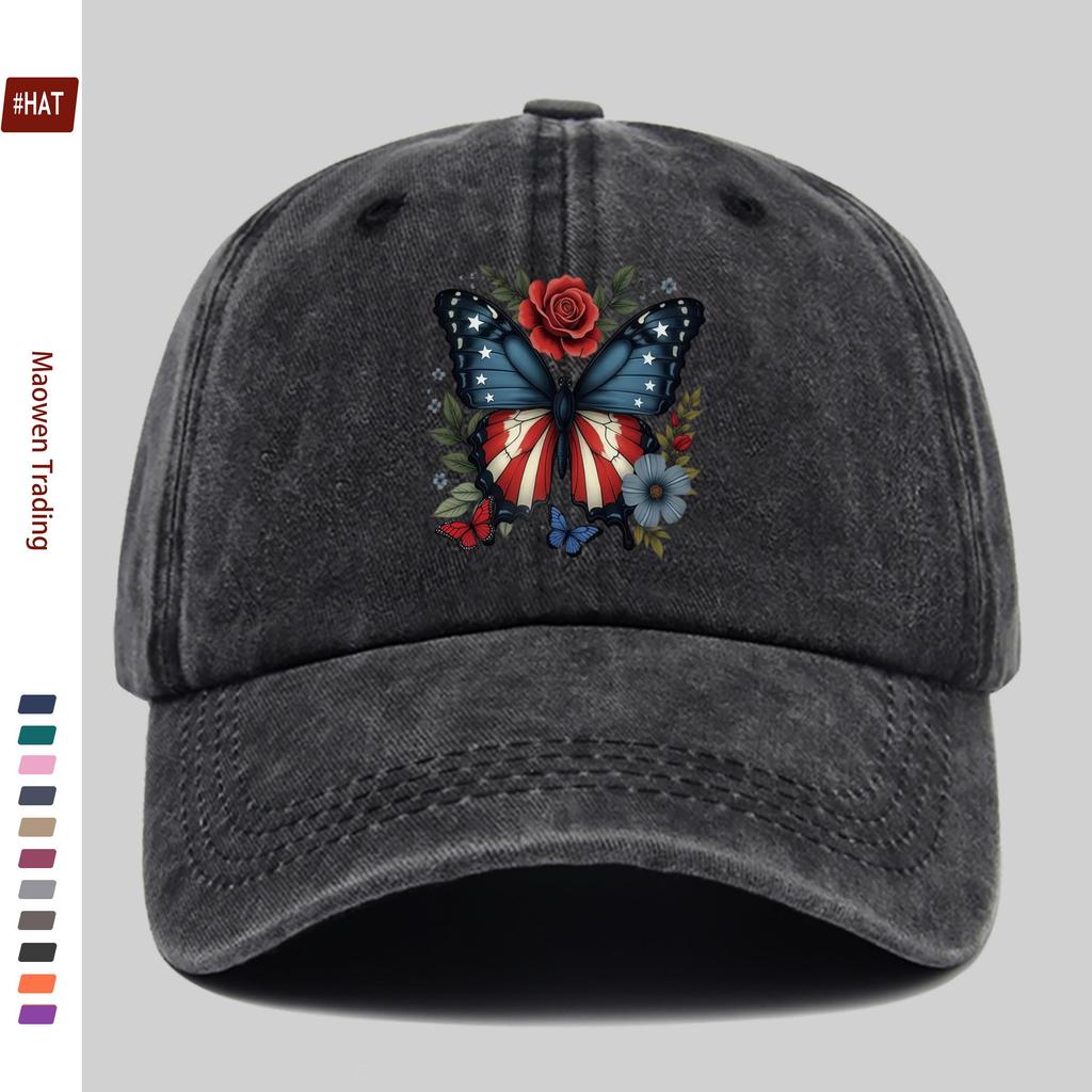 pc Patriotic Butterfly and Floral Pattern Print Baseball Cap with US th Anniversary Element Print Design Sun Hat Casual D