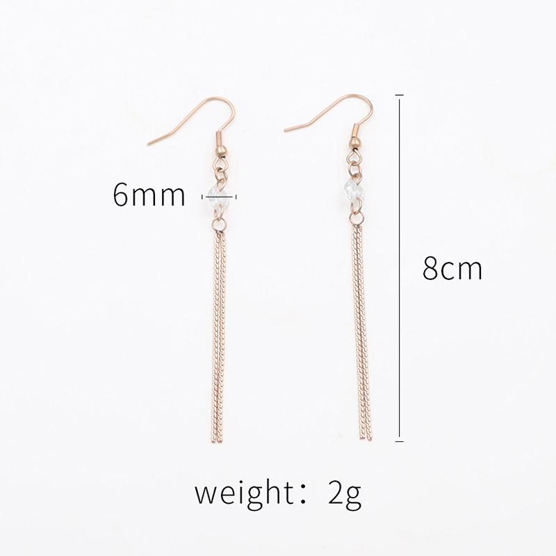 

Stylish Simple Rose Gold Titanium Steel Fringed Earrings Jewelry Women S Niche High-End Long Zircon Earrings