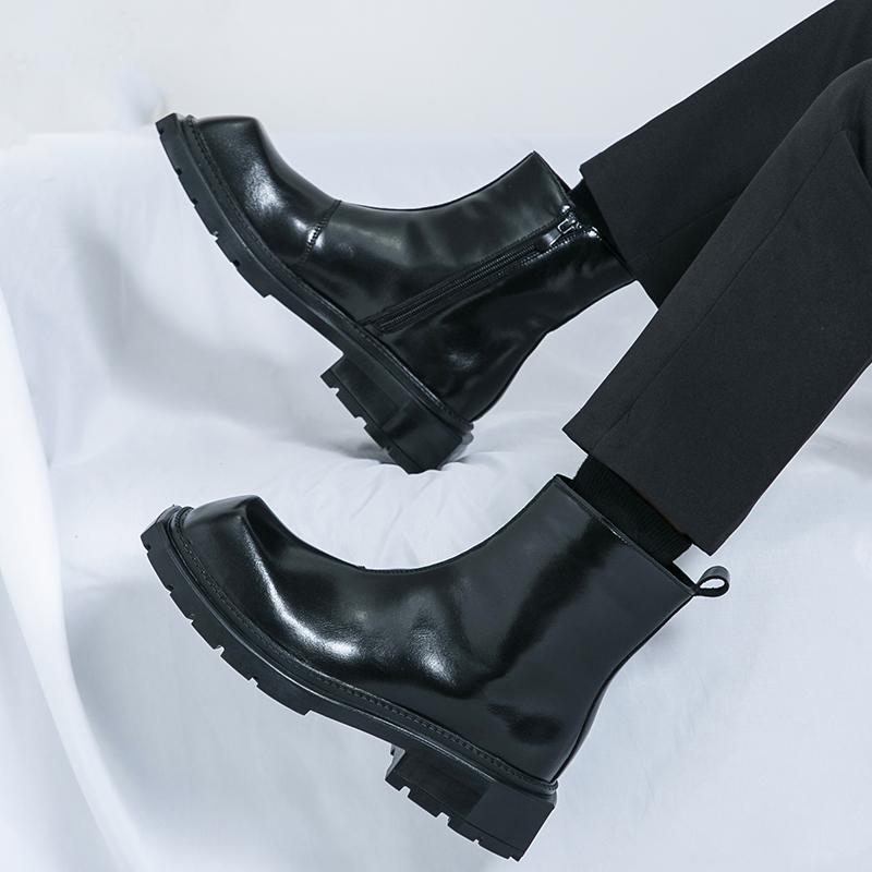 Mode Klassische Herren Chelsea Boots Europäisch Amerikanisch Seitlicher Reißverschluss Dicksohlige Langlebige Business Stiefeletten Trainingsstiefel Herrengrößen 38-46