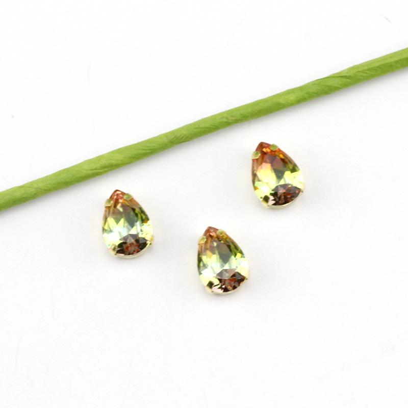 Silberne Klaue Tropfenförmiger Turmalin Diamant Farbverlauf Edelstein für DIY Schmuck, Schuhe, Taschen - 10x14mm Kristallstein.