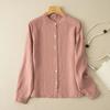 Spring and Summer Retro Loose Cotton Linen Long Sleeved Shirt for Women Item Round Neck Mid Length Shirt Jacket