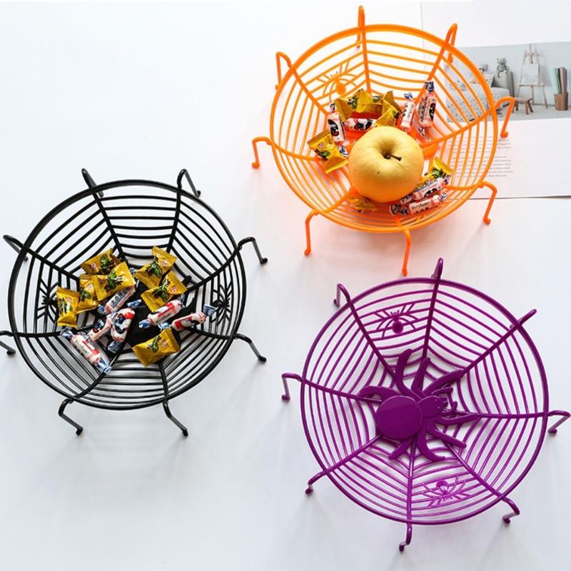 4Pcs Halloween Spiderweb Basket Large Candy Bowls Plastic Sweets Basket Fruit Plate Party Candy Holder Bowls Enduring