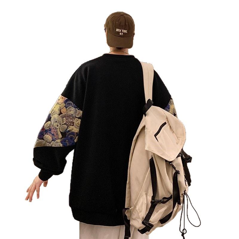 Men's Embroidered Chinese Style Round Neck Hoodie, Plus Size, Spring/Autumn Casual Top
