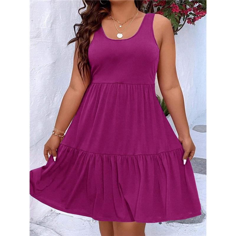 European And American Summer Plus Size Women's Casual Commuter Solid Color Sleeveless Mid Length Dress