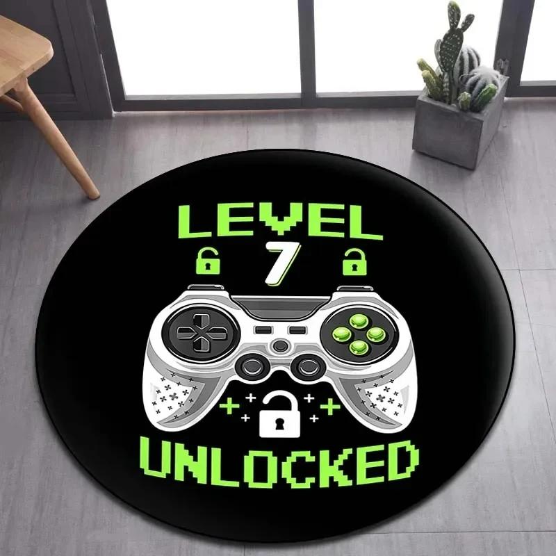 Cartoon Gamer Game Controller Round Area Rug,Circle Carpet Rugs for Living Room Children's Bedroom Sofa Decor,Non-slip Floor Mat
