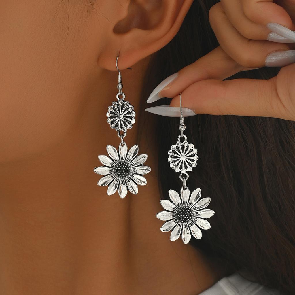 High End Retro Floral Stud Earrings Women Geometric Sunflower European Daily Vacation Jewelry