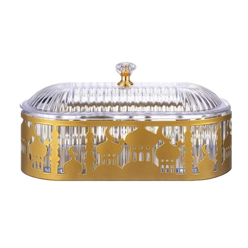 1Pc Eid Mubarak Serving Platter with Lid Ramadan Dessert Tray Food Storage Box Jar