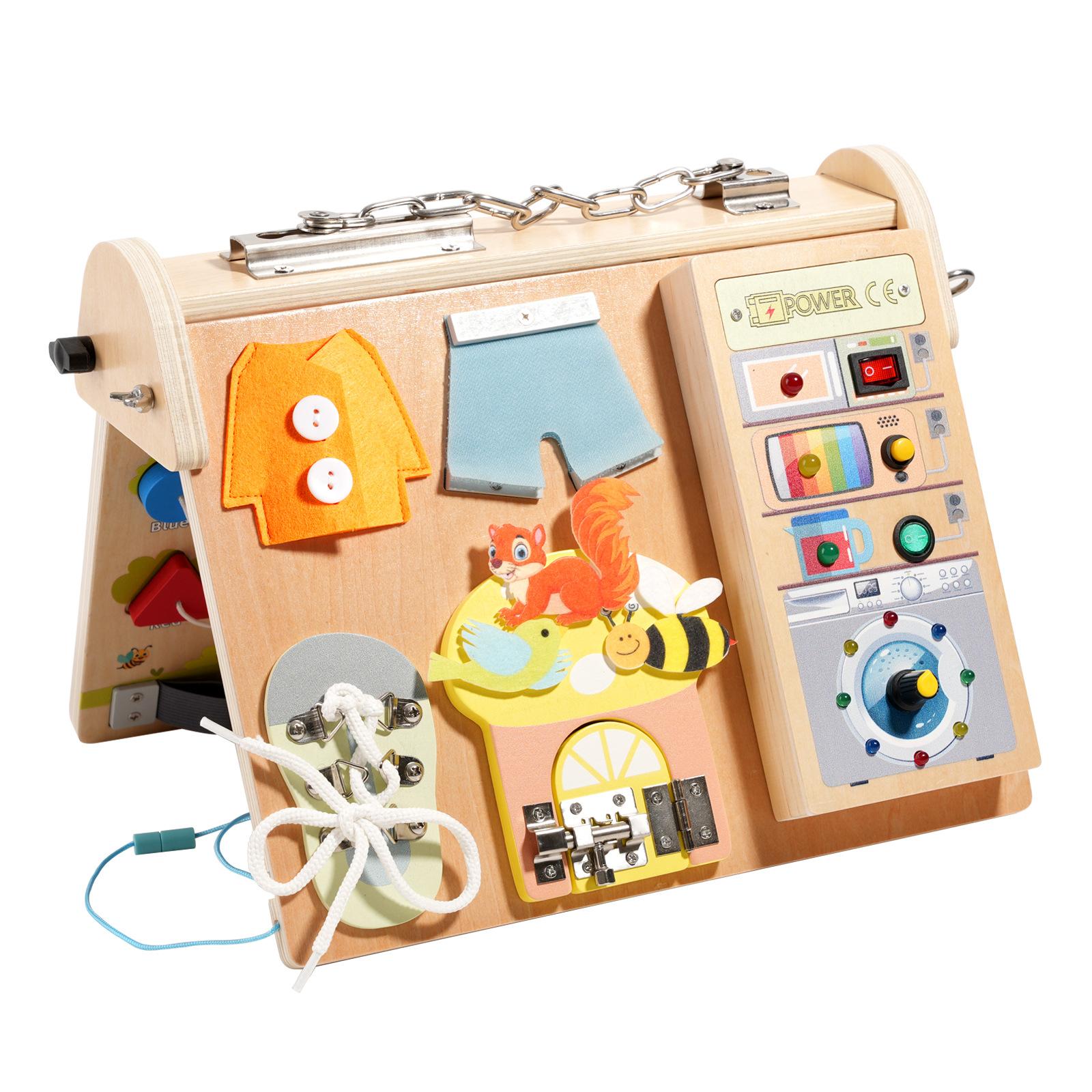 

4 In 1 Circuit Busy Boards Wooden Montessori Educational Switch LED Light Busyboard Sensory Preschool Learning Toys