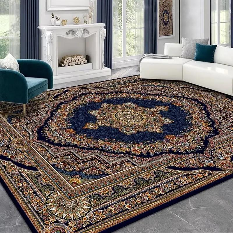 Persian Deluxe Ethnic Style Carpet for Living Room Blue Home Decor Bedroom Tea Table Rug Washable Short Plush Lounge Floor Mats
