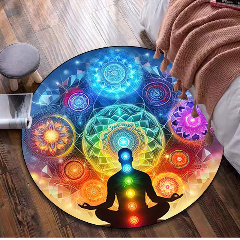 Lotus Meditation Circular Rug Office Decorative Carpet For Living Room Bedroom Door Mat Floor Carpet Computer Chair Area Rug Viking Theme Decor