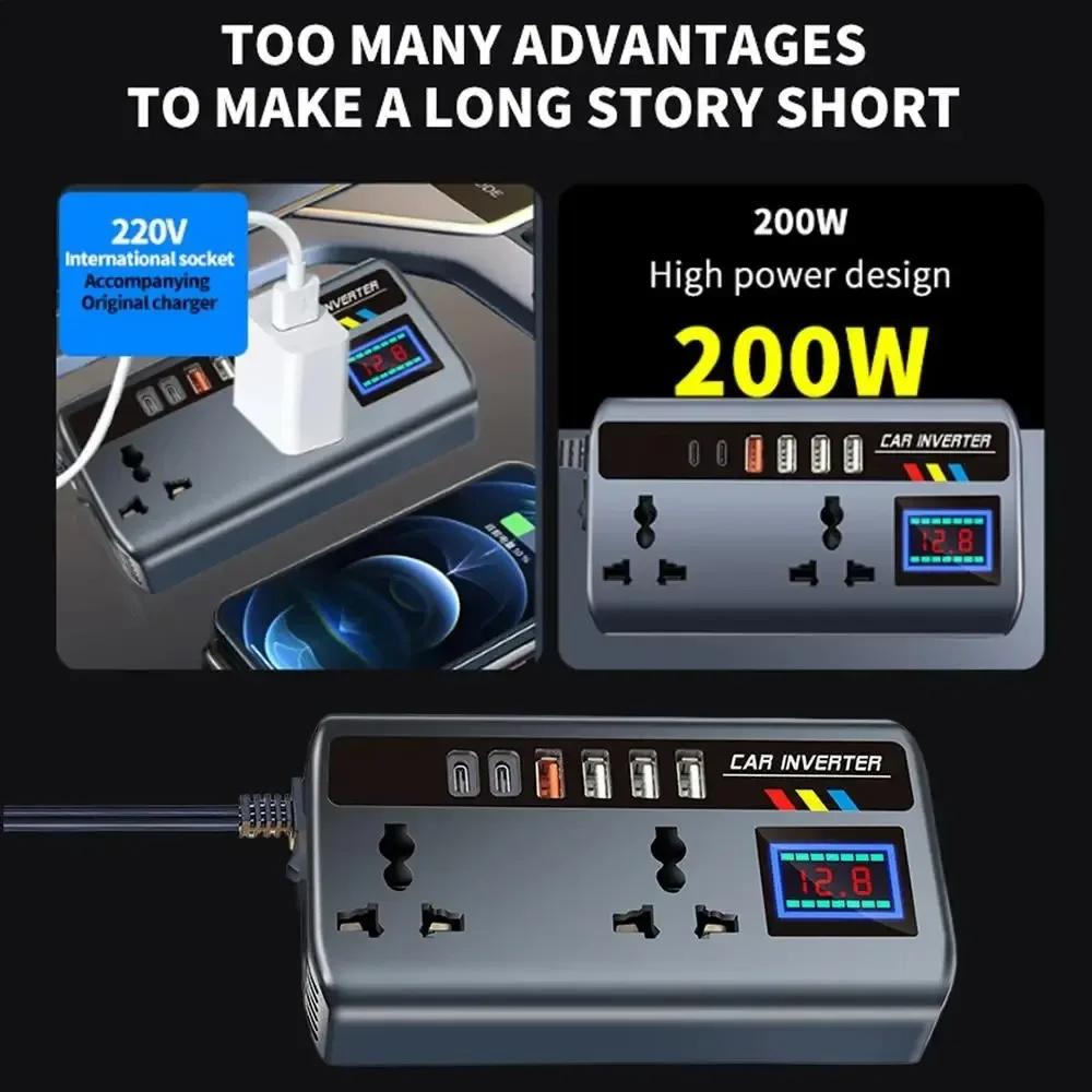 Přenosný měnič napětí do auta DC 12V/24V na AC 220V Adaptér zásuvky se 3 USB porty Rychlonabíječka pro Auto Auto Nákladní automobil SUV Obytný vůz Adaptér nabíječky telefonu