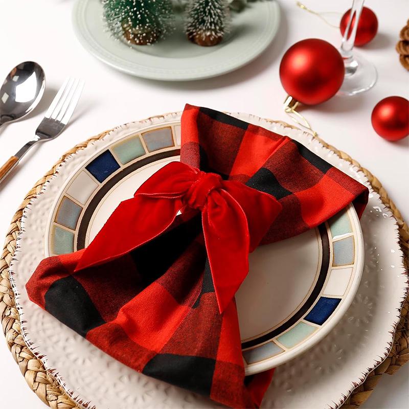 6 szt. Czerwono-zielone Pierścienie na serwetki Świąteczne Eleganckie Aksamitne Węzełki Na Kolacje Wigilijne Wesela Święta Domowe Uchwyty na Serwetki