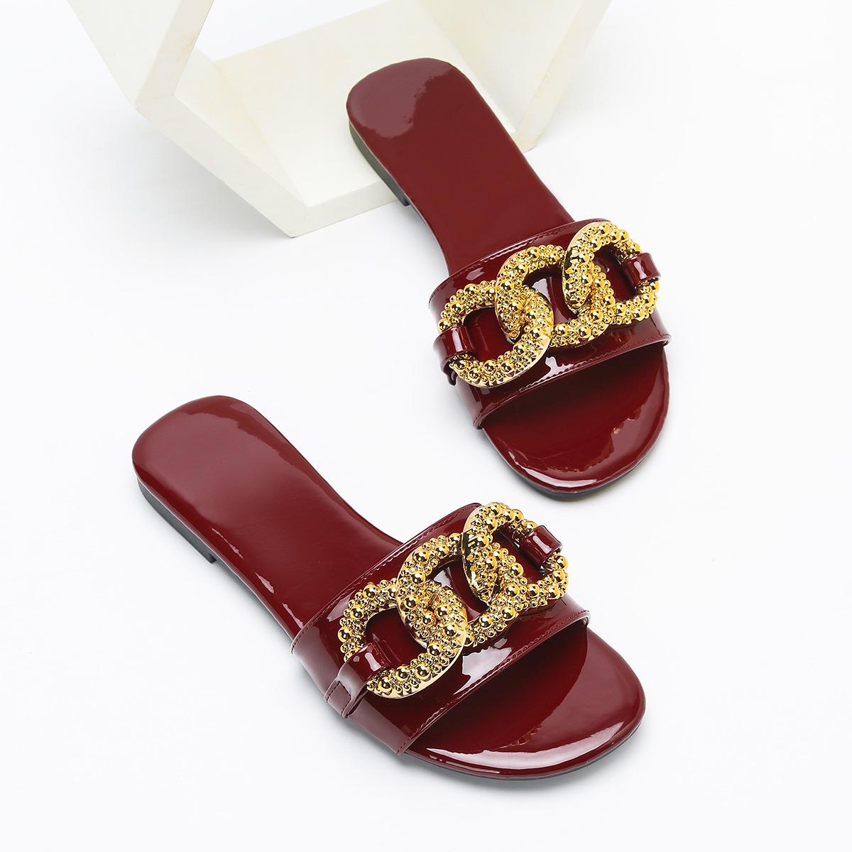 

Fashion 2025 New Luxury Women s Exquisite Slippers Summer Square Buckle Fashionable and Comfortable Anti slip Beach Leisure Slippers 42 вино красного