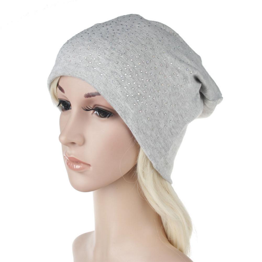 Women Soft Knitted Cotton Beanies Hot Drilling Sleep Cap for Hairloss Cancer Chemo