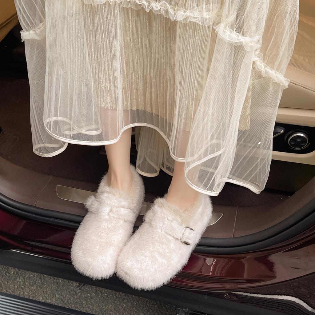 Huge Good-looking New Velvet Inner Height Increase Cm Mao Mao Shoes Women's Winter Temperament Versatile One Pedal To Keep Warm