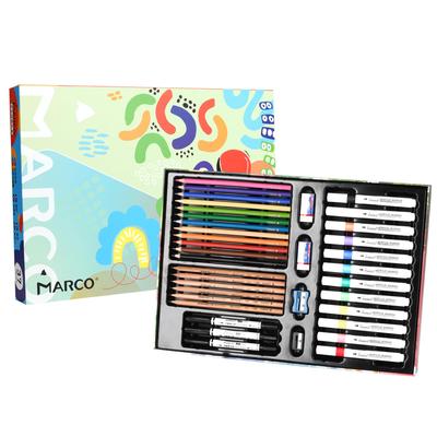 Marco Drawing Set for Colored and Sketch Acrylic and Black Marker Eraser and Sharpener Art Supplies Kit for Elementary School Art Stationery Art