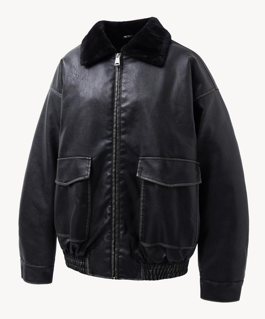 Vtwo 8293 Vintage Washed Shearling Jacket (Black)