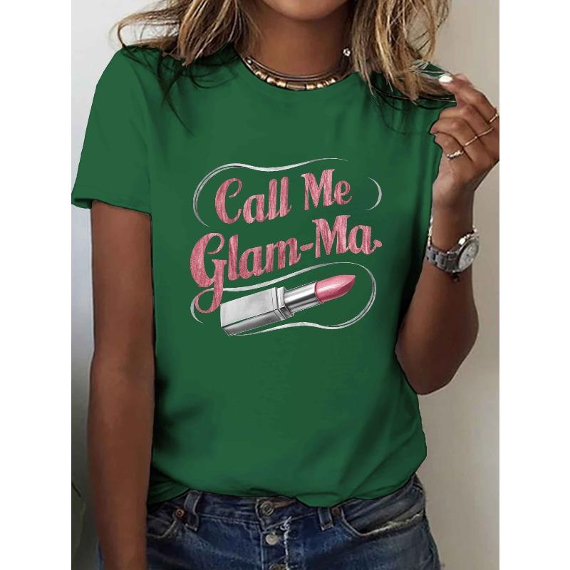 

GLAM ME Lipstick Call Me Glam Women S Casual T-Shirt with Short Sleeves and A Crew Neck, Perfect for Summer and Spring 4XL зелений