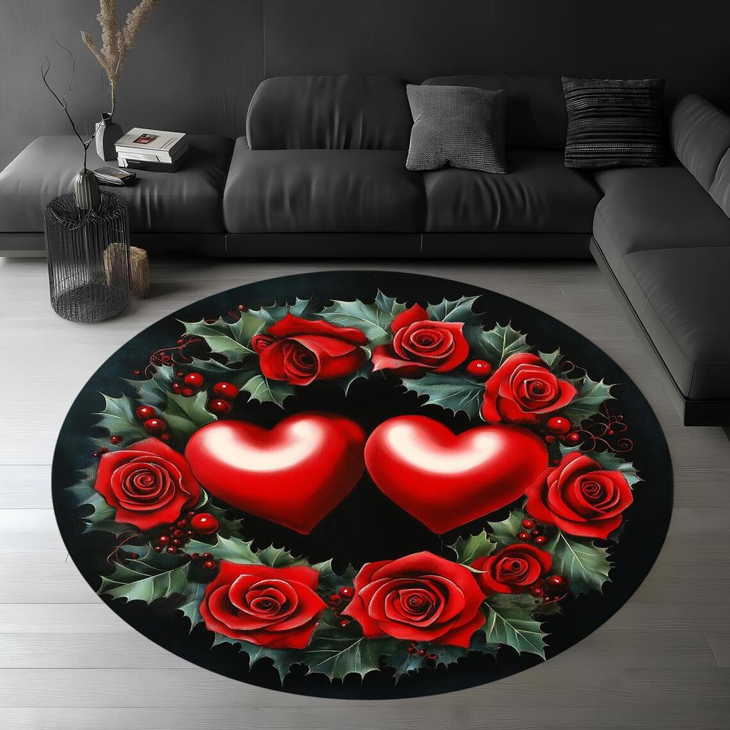 Visual Three-dimensional Heart-shaped Circular Carpet Rose Heart-shaped Pattern Carpet Living Room Bedroom Valentine's Day Rug