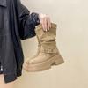 Korean version suede short boots autumn and winter retro versatile warm pile boots women's fashion boots thick-soled belt buckle knight boots