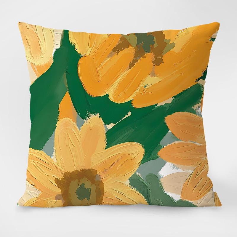 Simple Pastoral Flower Print Decorative Pillowcase Bedroom Living Room Square Cushion Pillowcase
