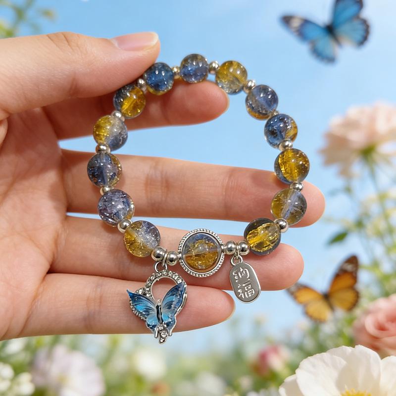 Super Fairy Forest Gradient Glass Bracelet - Chic Chinese Style Gift for Women and Best Friends, Lightweight Luxury Accessory