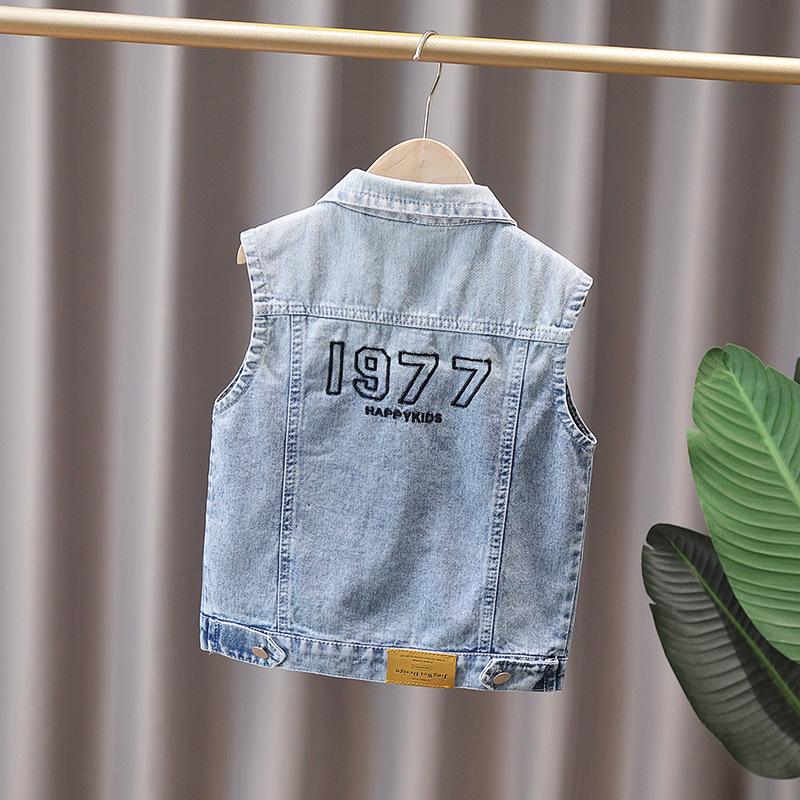 Boys' Spring/Fall Denim Vest Medium-Large Child Size Button-Front Outerwear Stylish Vest