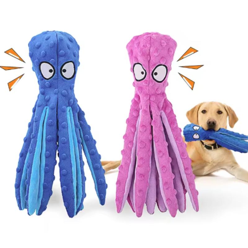 Octopus Shaped Plush Dog Toy with Sound Anti-Bite Interactive Chew Toy for Small Medium Large Dogs Teeth Cleaning Pet Supplies
