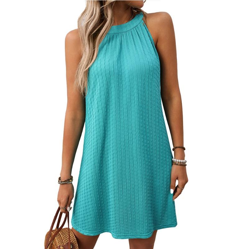 Summer Solid Color Round Neck Hanging Neck Loose Sleeveless Dress for Women Dress
