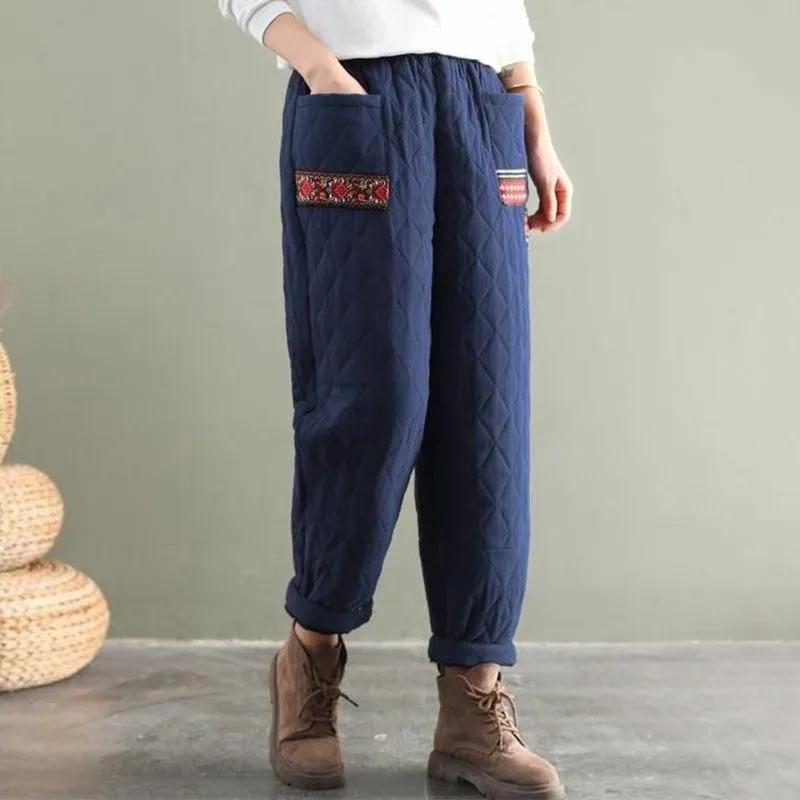 Women's Winter Loose-Fit Thickened Harem Pants Warm and Casual Pants for Middle-Aged Moms