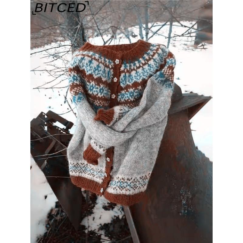 BITCED Women's Cardigan Sweater - Color-Blocked Oversized Knit Top