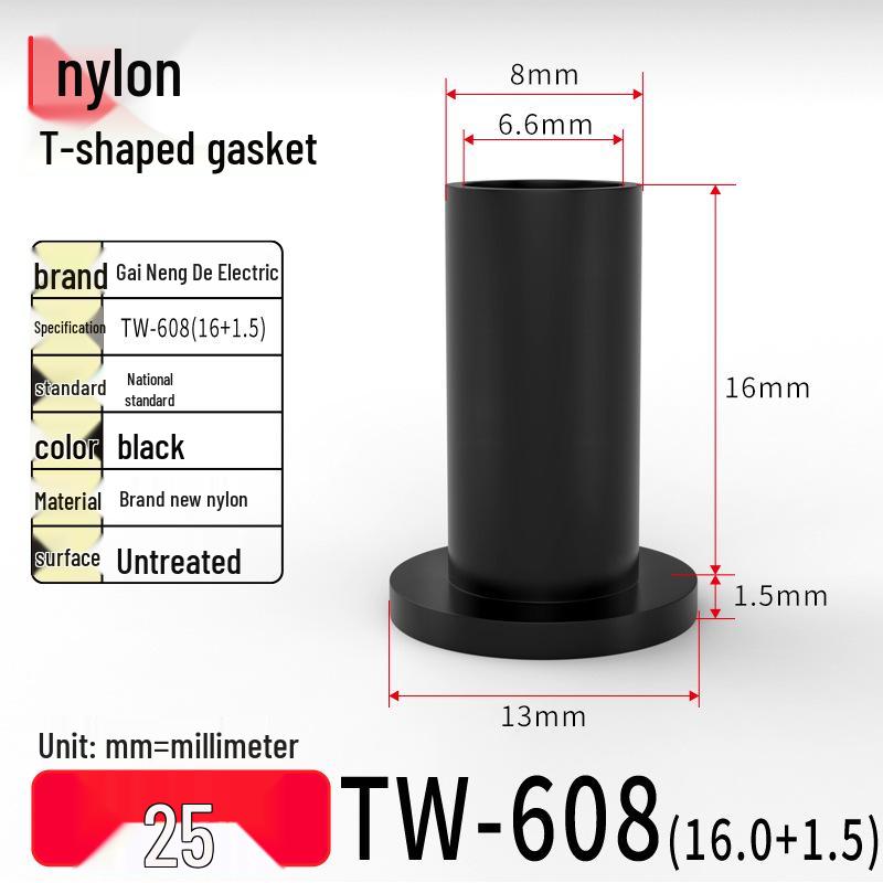 T-Shaped Nylon & Plastic Insulation Gasket, Screw Shaft Sleeve, M2-M35, Round Concave-Convex Design