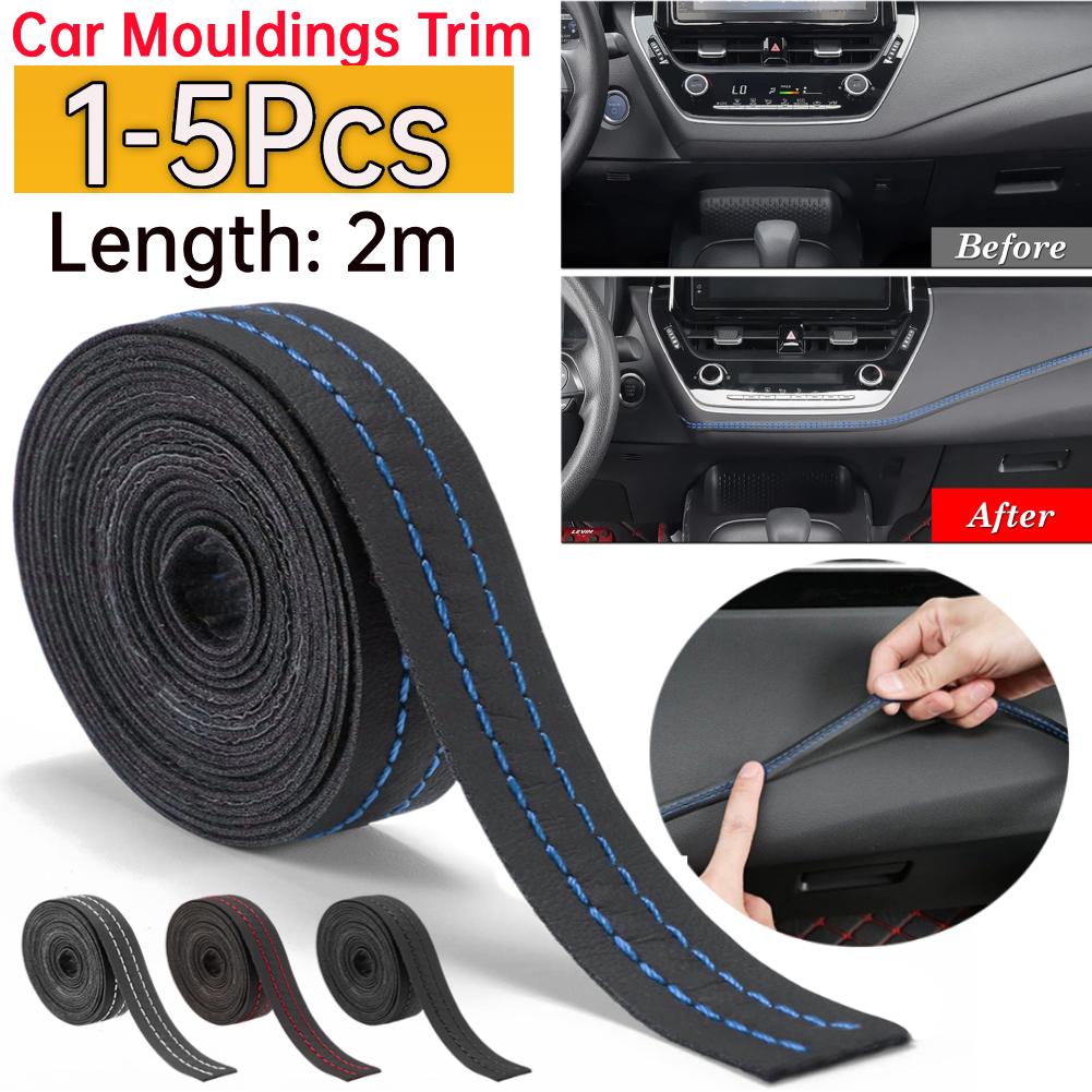 1-5 Pcs Door Dashboard Sticker Self-Adhesive Moulding Trim Self-Adhesive Dashboard PU Leather Decorative Line Car Decoration