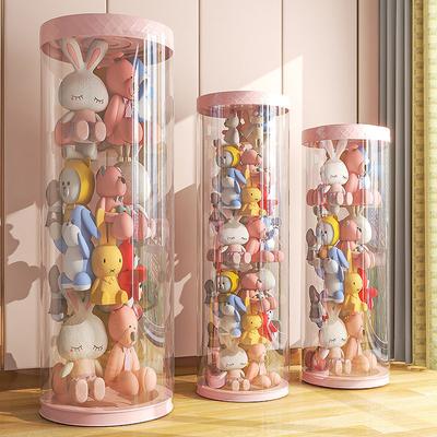 High-Value Plush Doll Storage Bucket Children's Toy Storage Basket Transparent Double Zipper Cylindrical Bucket With Lid