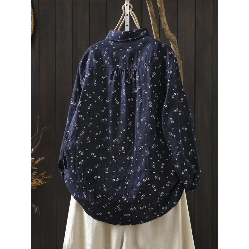 Spring 2026 Women's Retro Floral Cotton Gauze Long-Sleeve Shirt