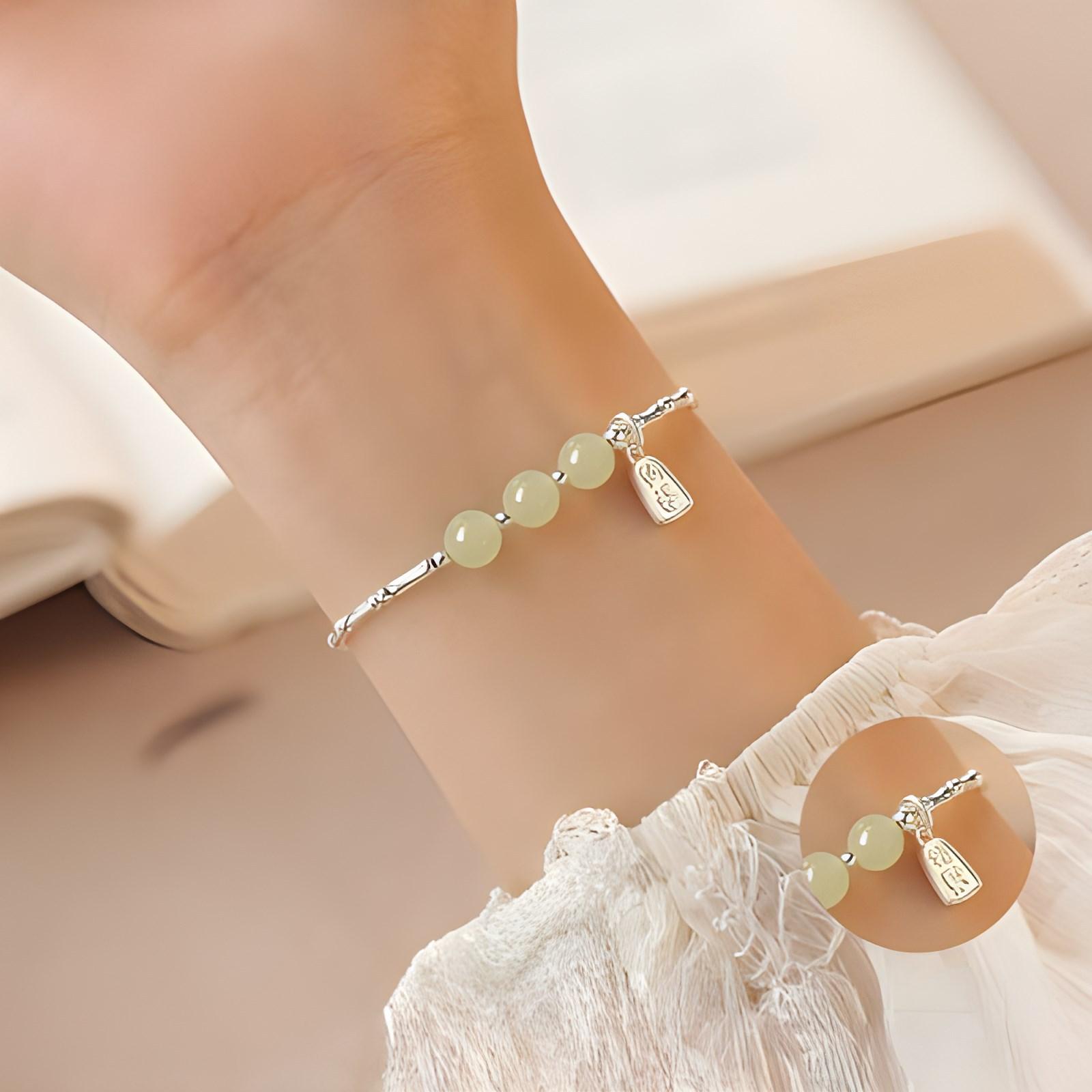 

Браслет из стерлингового серебра 925 пробы из нефрита Hetian для женщин, легкие роскошные изысканные ручные украшения в стиле меньшинств