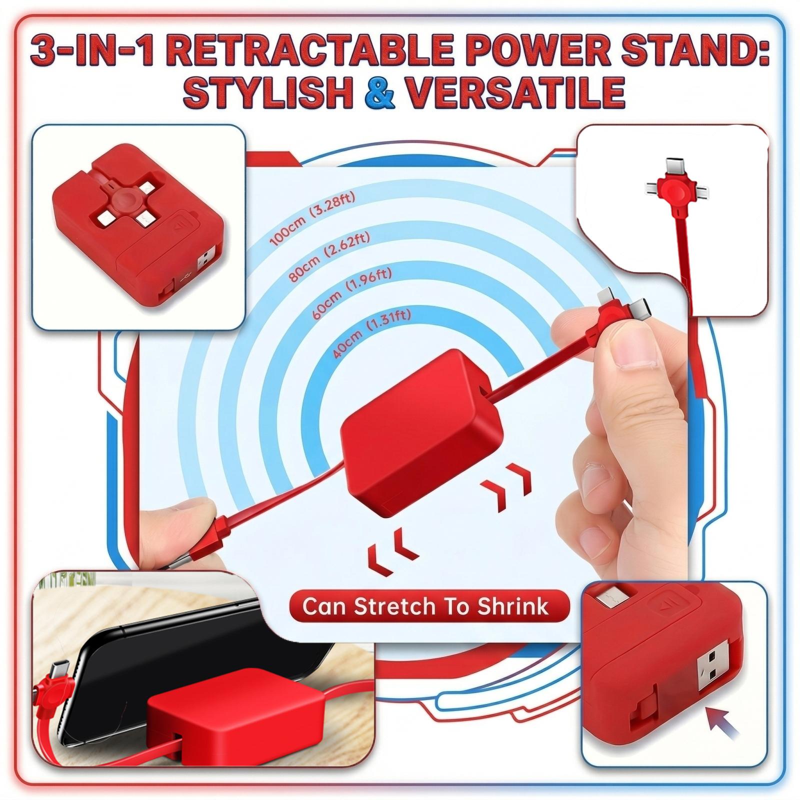 Fashionable And Portable Three In One Telescopic Cable, Phone Stand, Data Cable One Size красный
