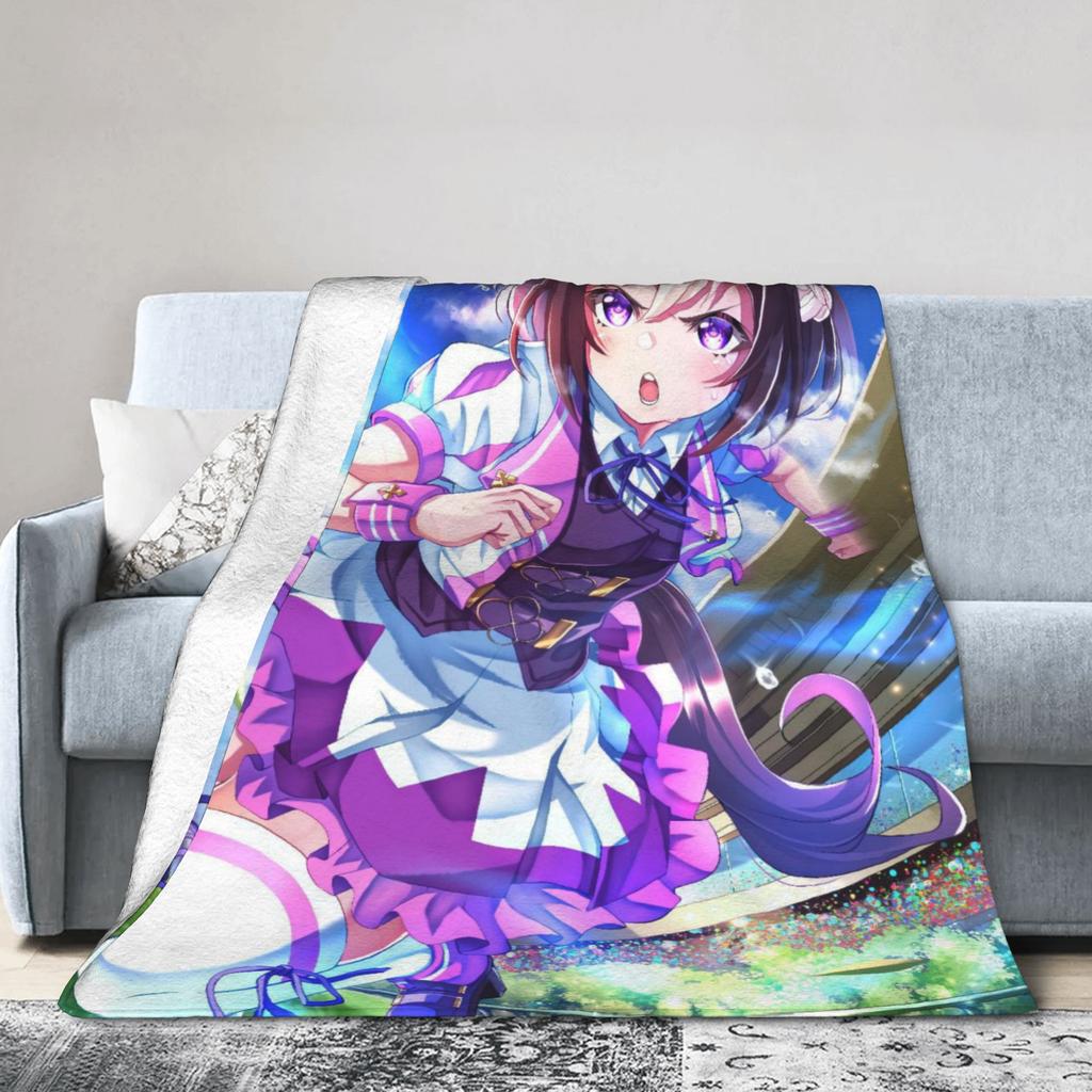 Uma Musume Pretty Derby Decke Flanell Herbst/Winter Multifunktionale Weiche Überwurfdecken für Bett Schlafzimmer Tagesdecke