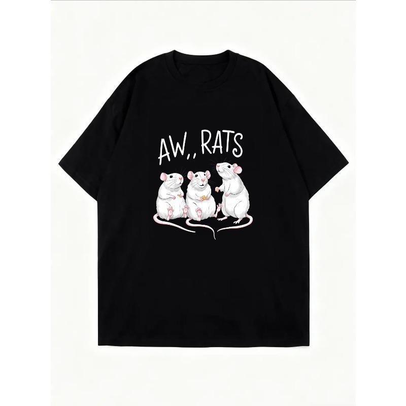 Rundhals-T-Shirt Weiß Aw Rats Niedlicher Mäuse-Aufdruck Für Freizeitkleidung