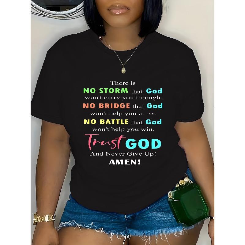 Women s Plus Size Oversized T-Shirt - Soft Stretch Fabric, Geometric Print Crew Neck Short Sleeve, Machine Washable Casual Top for Spring/Summer, S чёрный