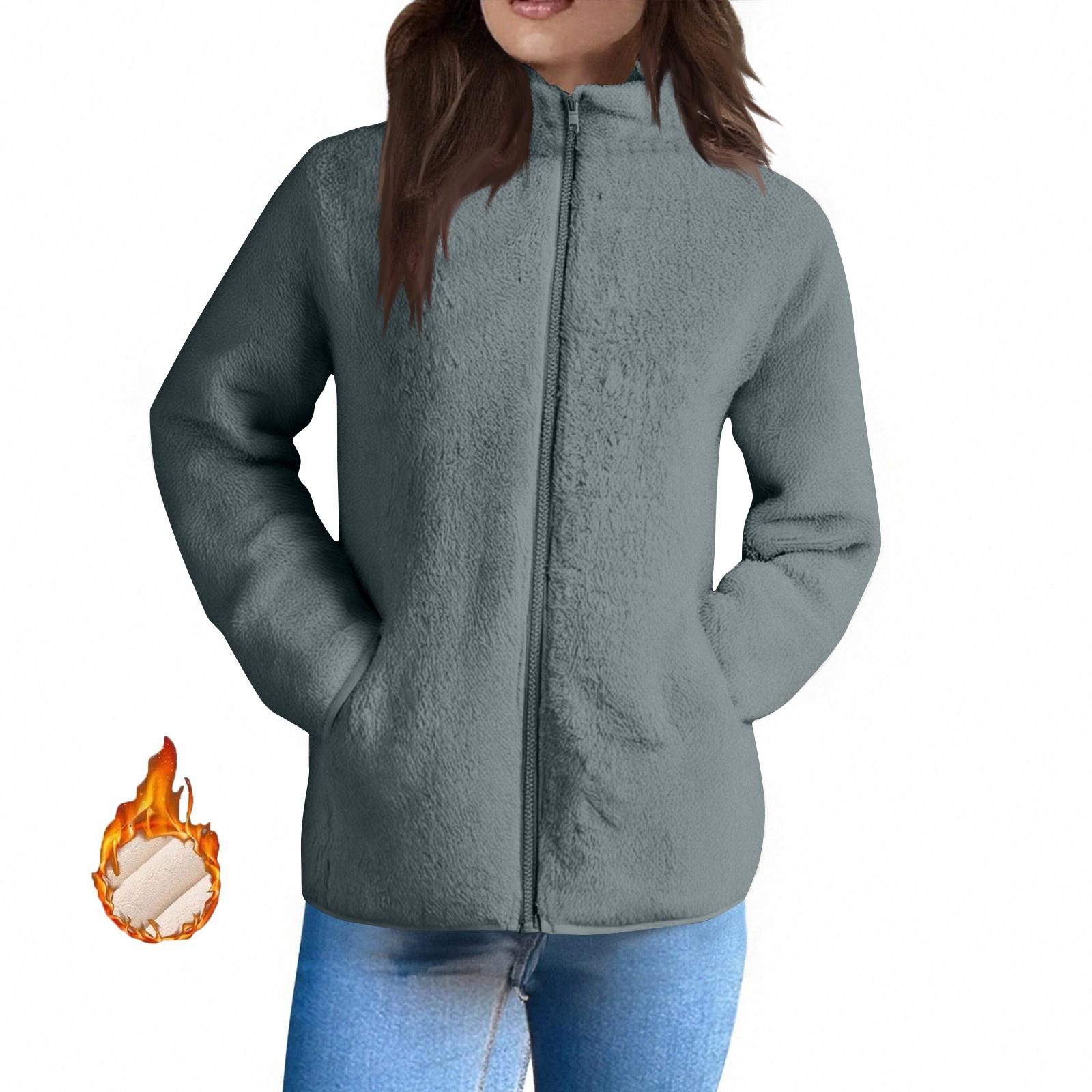 

Womens Winter Coats Warm Plush Jackets Open Front Long Sleeve Cardigan Trendy Fuzzy Outerwear L зелёный